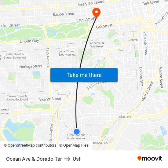 Ocean Ave & Dorado Ter to Usf map