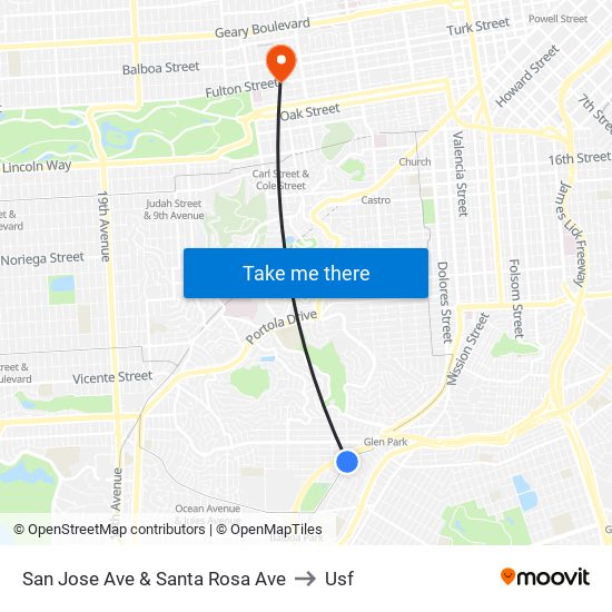 San Jose Ave & Santa Rosa Ave to Usf map