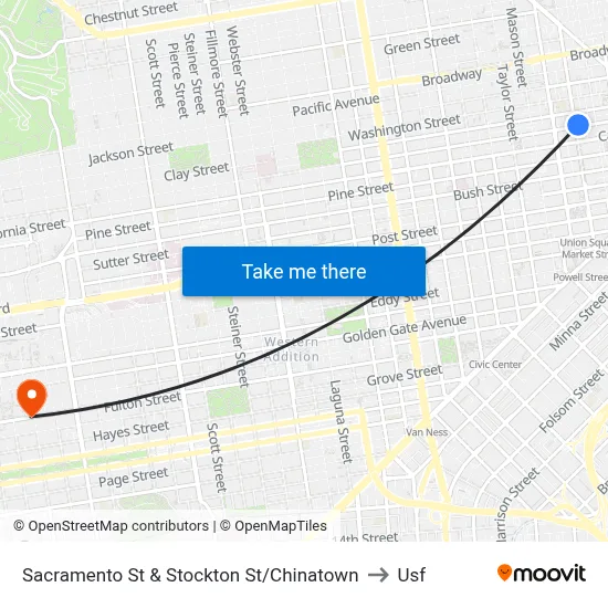Sacramento St & Stockton St/Chinatown to Usf map