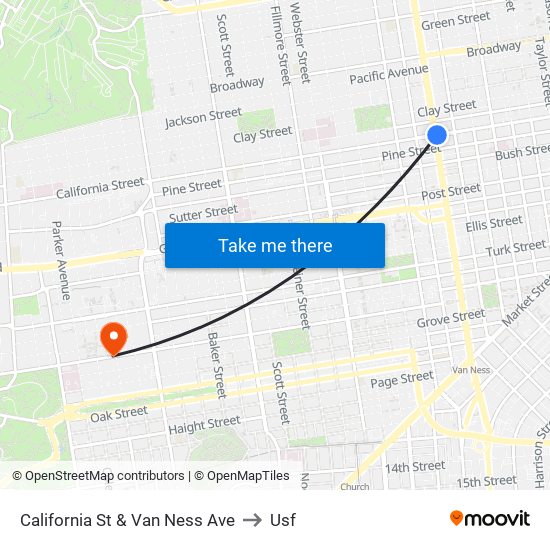 California St & Van Ness Ave to Usf map