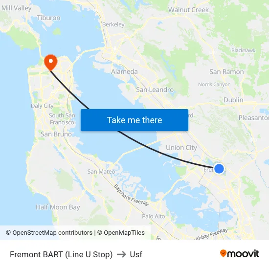 Fremont BART (Line U Stop) to Usf map
