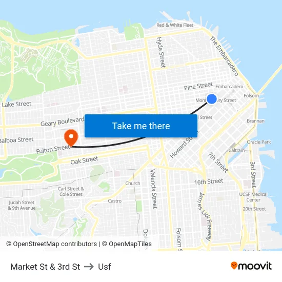 Market St & 3rd St to Usf map