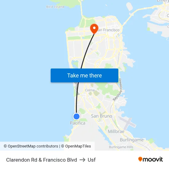 Clarendon Rd & Francisco Blvd to Usf map