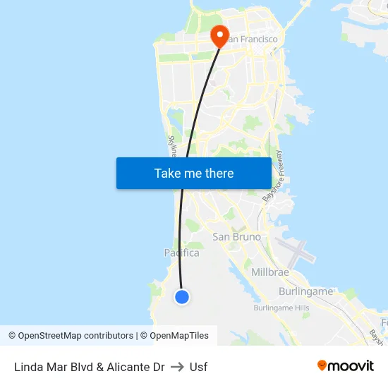 Linda Mar Blvd & Alicante Dr to Usf map