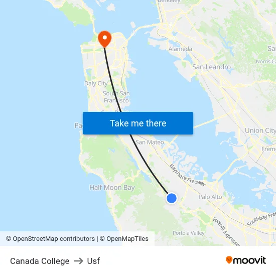 Canada College to Usf map