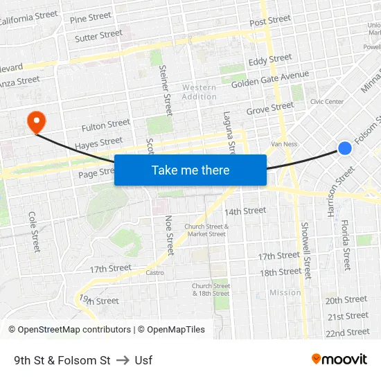9th St & Folsom St to Usf map