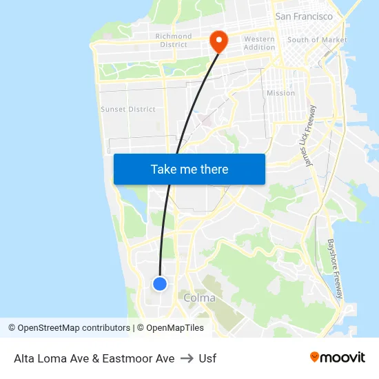 Alta Loma Ave & Eastmoor Ave to Usf map