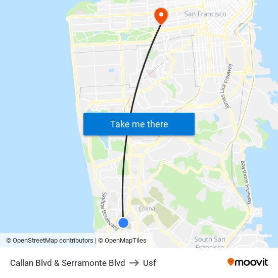 Callan Blvd & Serramonte Blvd to Usf map