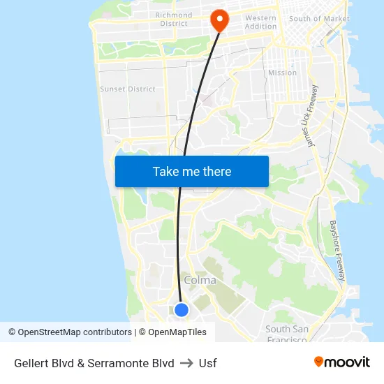 Gellert Blvd & Serramonte Blvd to Usf map