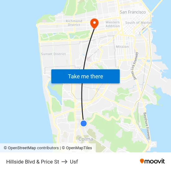 Hillside Blvd & Price St to Usf map