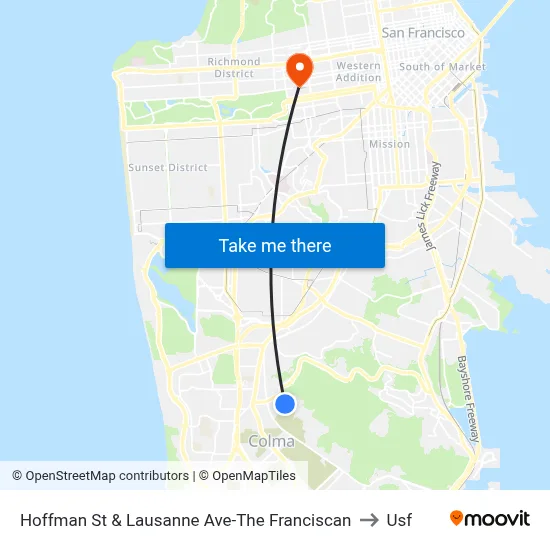 Hoffman St & Lausanne Ave-The Franciscan to Usf map