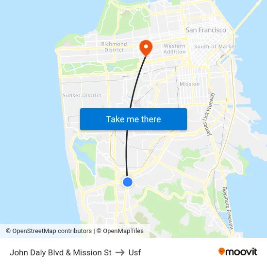 John Daly Blvd & Mission St to Usf map