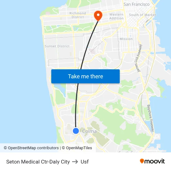 Seton Medical Ctr-Daly City to Usf map