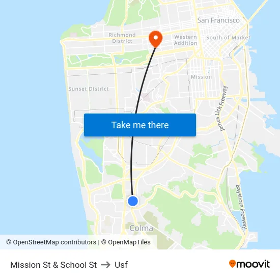 Mission St & School St to Usf map