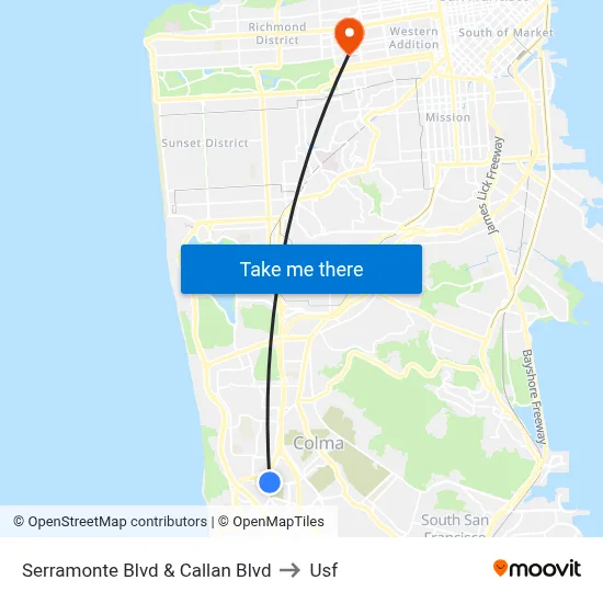 Serramonte Blvd & Callan Blvd to Usf map