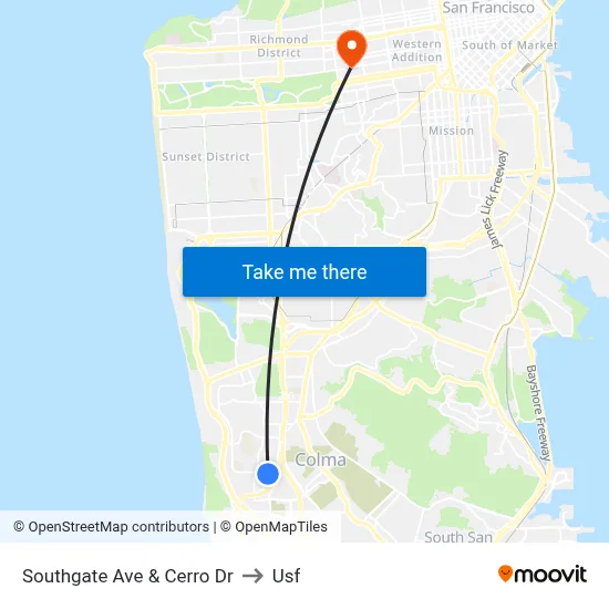 Southgate Ave & Cerro Dr to Usf map