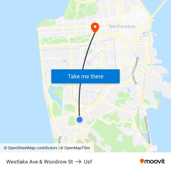 Westlake Ave & Woodrow St to Usf map