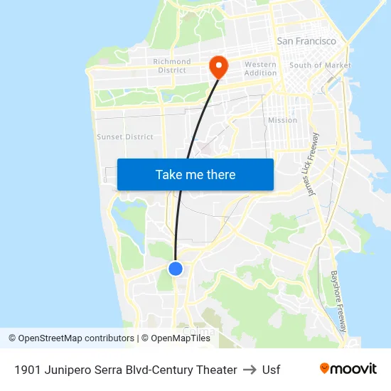 1901 Junipero Serra Blvd-Century Theater to Usf map