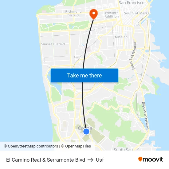 El Camino Real & Serramonte Blvd to Usf map