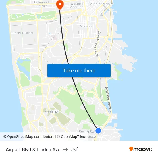Airport Blvd & Linden Ave to Usf map