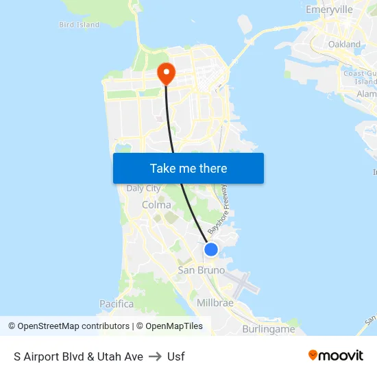 S Airport Blvd & Utah Ave to Usf map