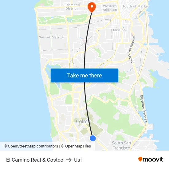 El Camino Real & Costco to Usf map