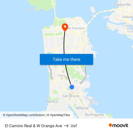 El Camino Real & W Orange Ave to Usf map