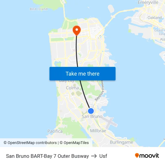 San Bruno BART-Bay 7 Outer Busway to Usf map