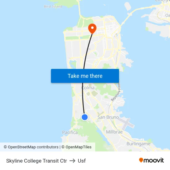 Skyline College Transit Ctr to Usf map