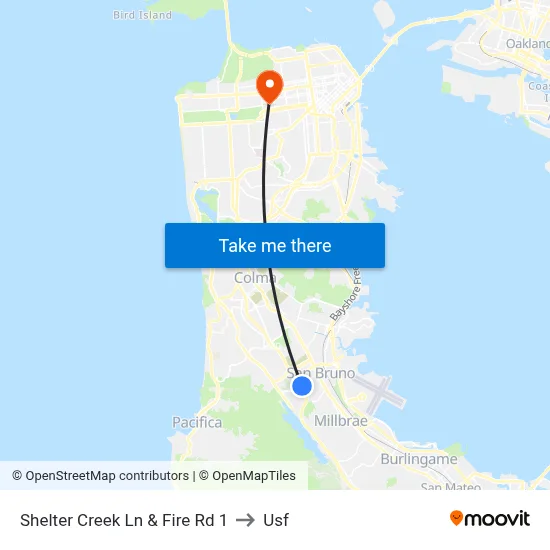 Shelter Creek Ln & Fire Rd 1 to Usf map