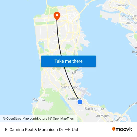 El Camino Real & Murchison Dr to Usf map