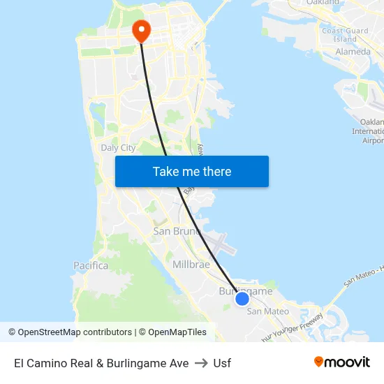 El Camino Real & Burlingame Ave to Usf map