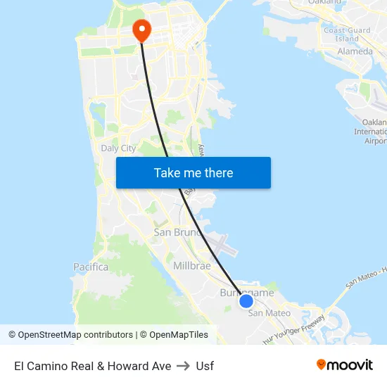 El Camino Real & Howard Ave to Usf map