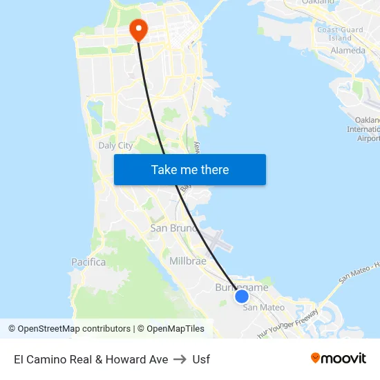 El Camino Real & Howard Ave to Usf map