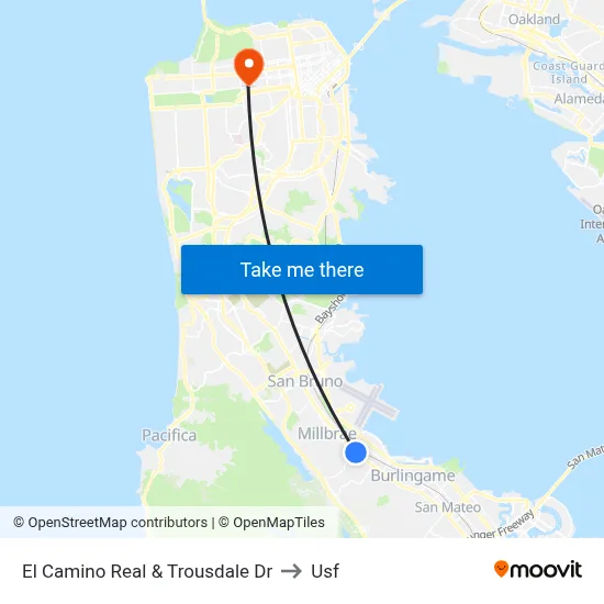 El Camino Real & Trousdale Dr to Usf map
