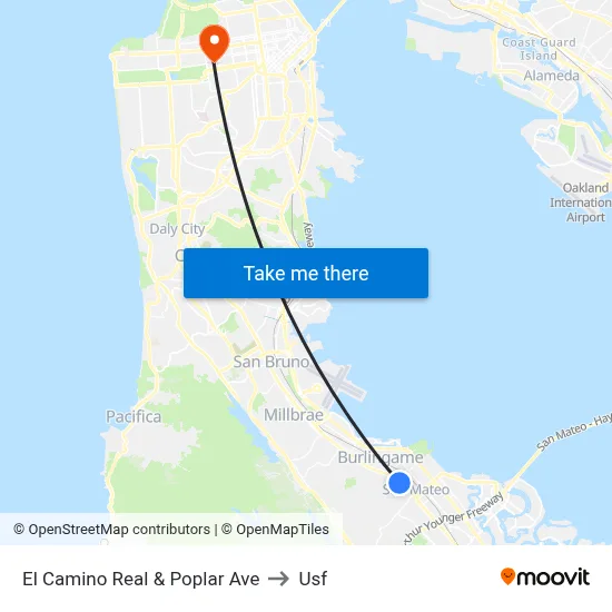 El Camino Real & Poplar Ave to Usf map
