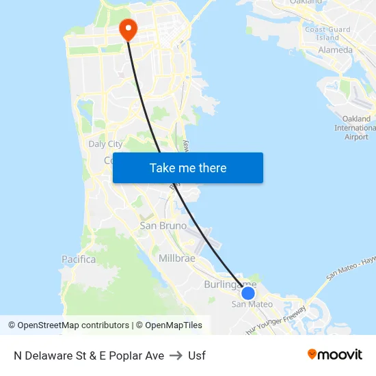 N Delaware St & E Poplar Ave to Usf map