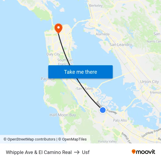 Whipple Ave & El Camino Real to Usf map