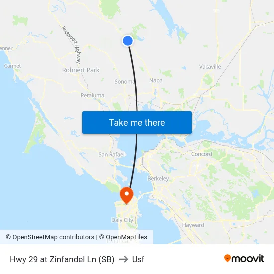 Hwy 29 at Zinfandel Ln (SB) to Usf map