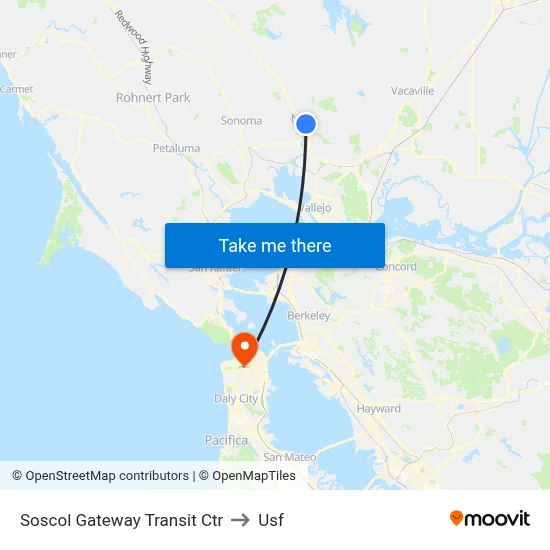 Soscol Gateway Transit Ctr to Usf map