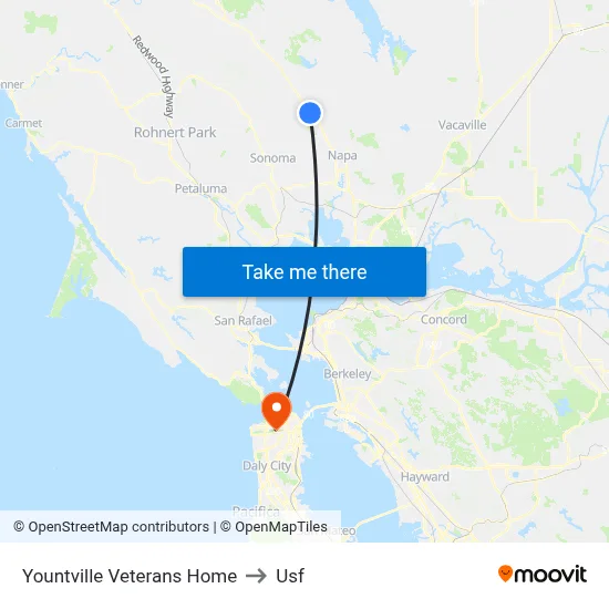 Yountville Veterans Home to Usf map