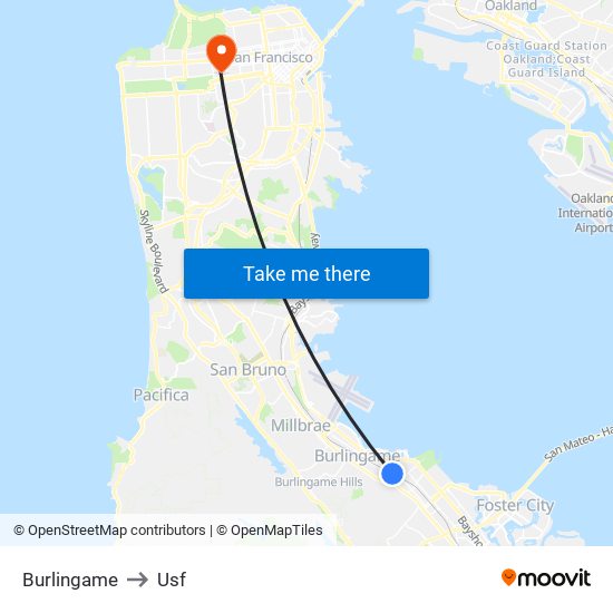 Burlingame to Usf map