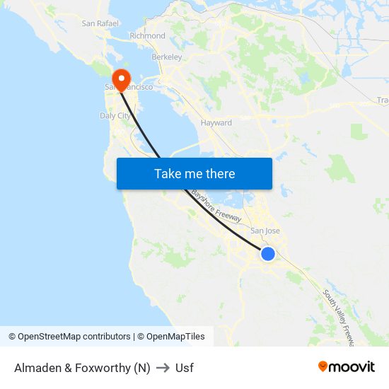 Almaden & Foxworthy (N) to Usf map