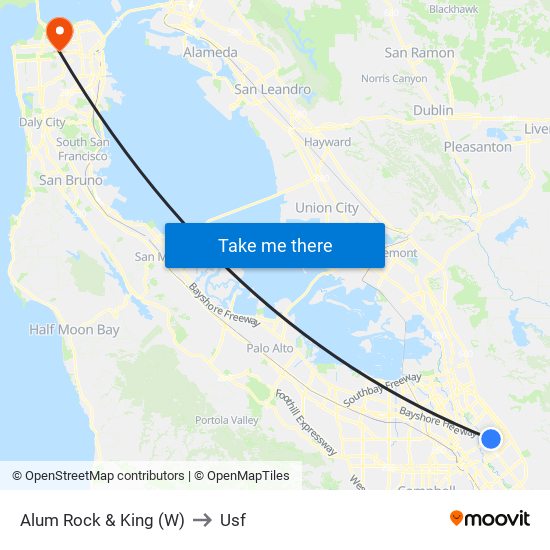 Alum Rock & King (W) to Usf map