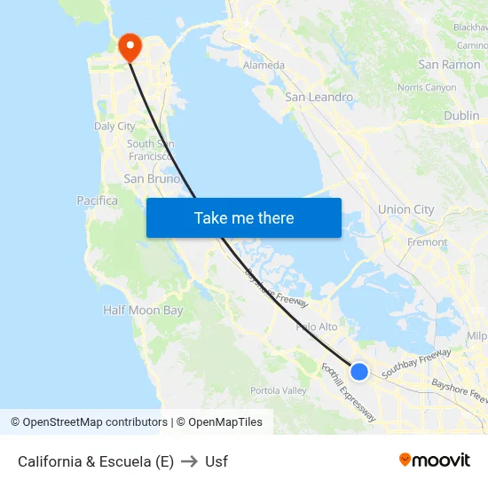 California & Escuela (E) to Usf map