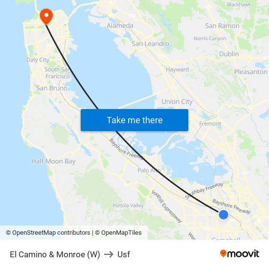 El Camino & Monroe (W) to Usf map