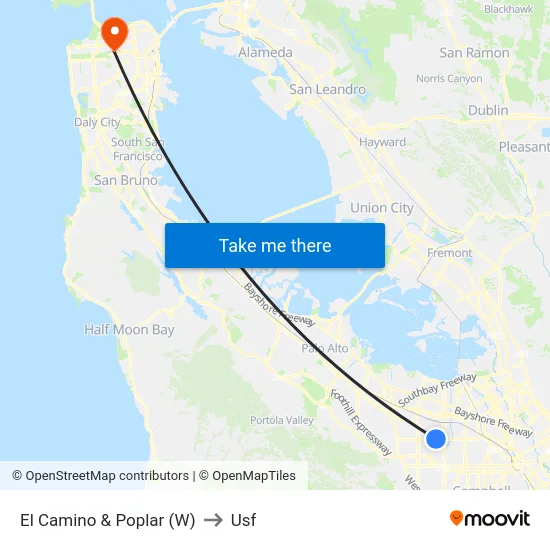 El Camino & Poplar (W) to Usf map