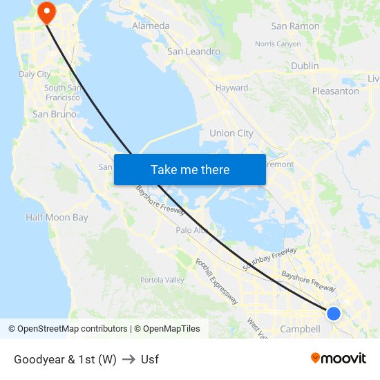 Goodyear & 1st (W) to Usf map