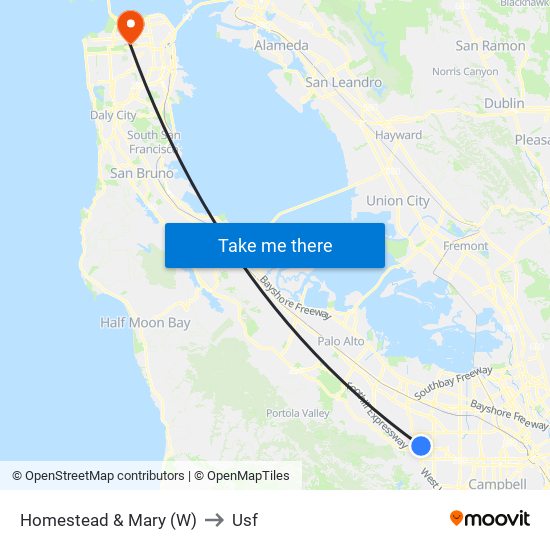 Homestead & Mary (W) to Usf map