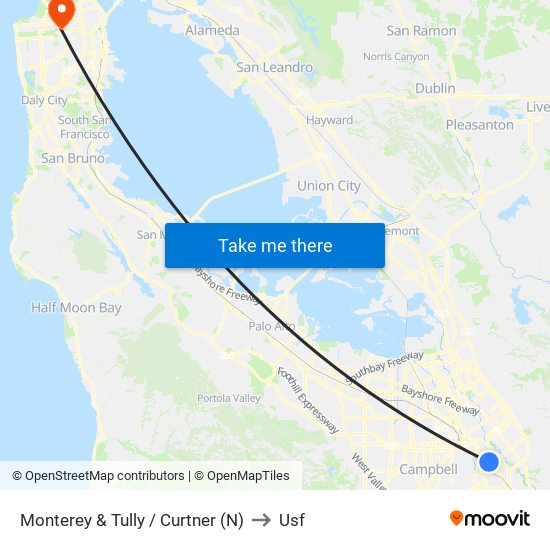 Monterey & Tully / Curtner (N) to Usf map